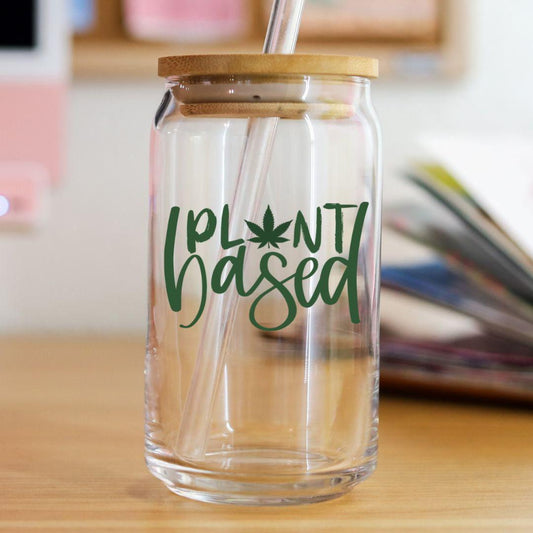 "Plant Based" Glass Cup with Lid