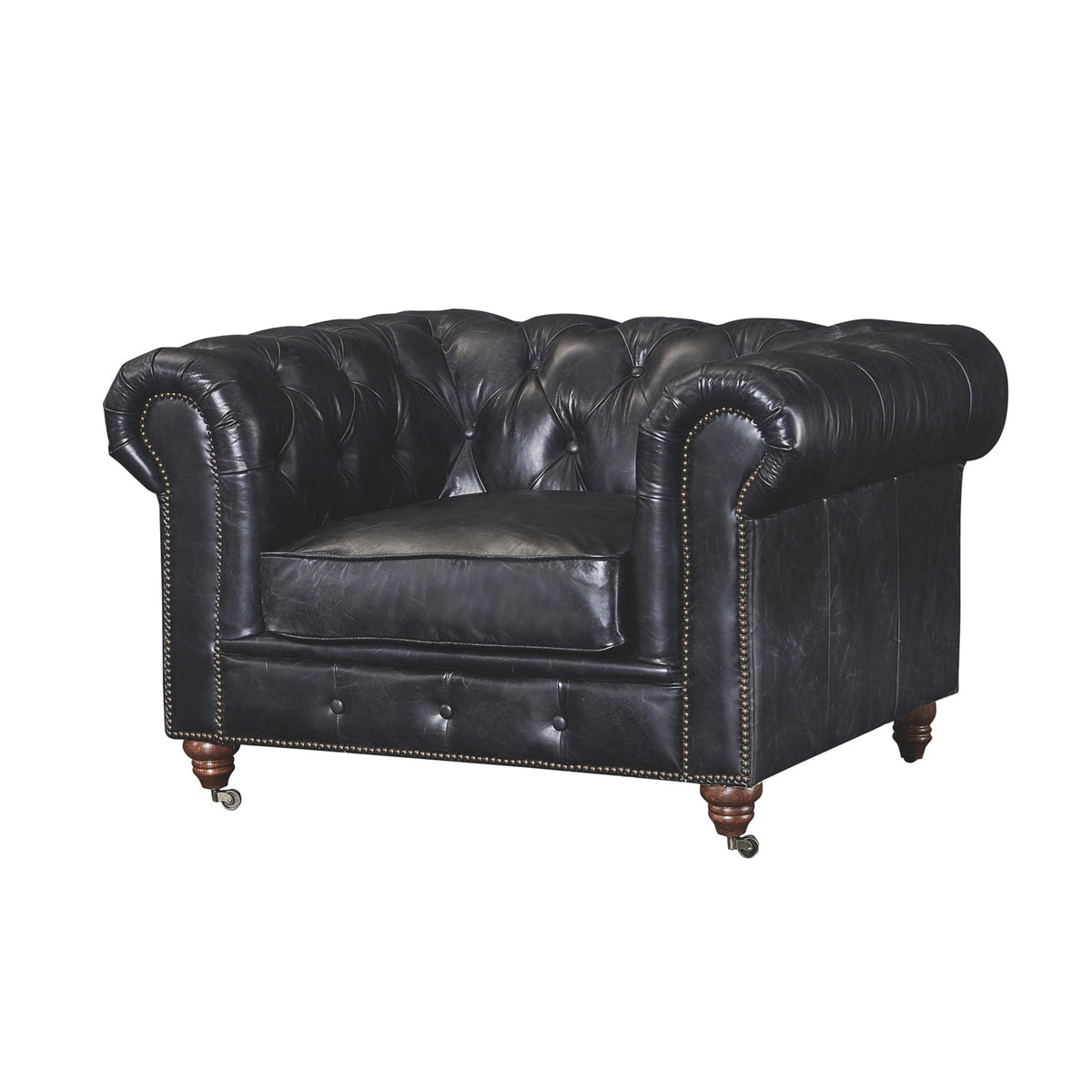Century Chesterfield Arm Chair - Slate Leather - Marijuana Mama