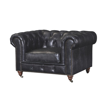 Century Chesterfield Arm Chair - Slate Leather - Marijuana Mama