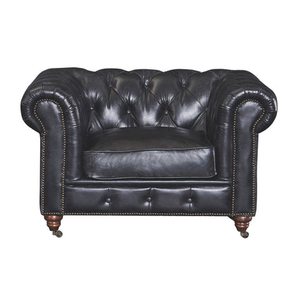 Century Chesterfield Arm Chair - Slate Leather - Marijuana Mama