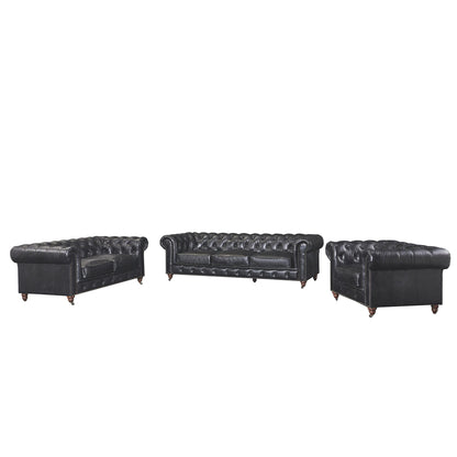 Century Chesterfield Arm Chair - Slate Leather - Marijuana Mama