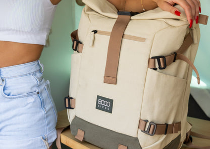 Nomad Hemp Rolltop Backpack in Beige and Green