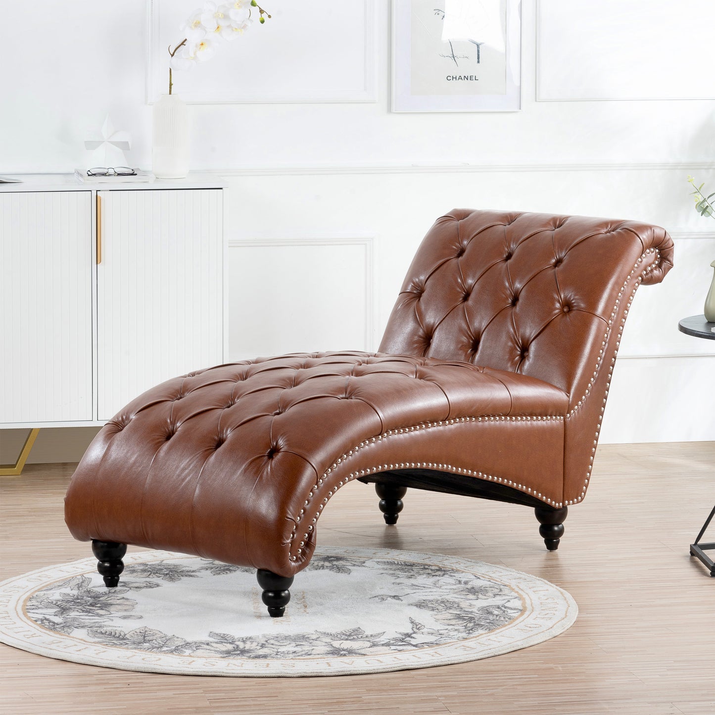Brown Tufted Armless Chaise Lounge