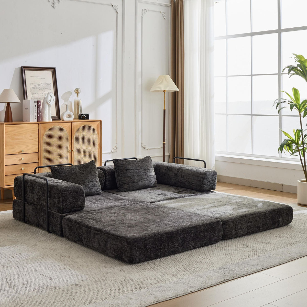 Convertible Floor Sofa Bed With Pillow Back Support Armrest - Marijuana Mama