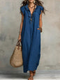 Ruffled V-Neck Cap Sleeve Maxi Dress