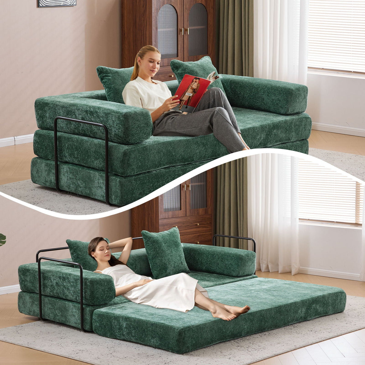 Convertible Floor Sofa Bed With Pillow Back Support Armrest - Marijuana Mama