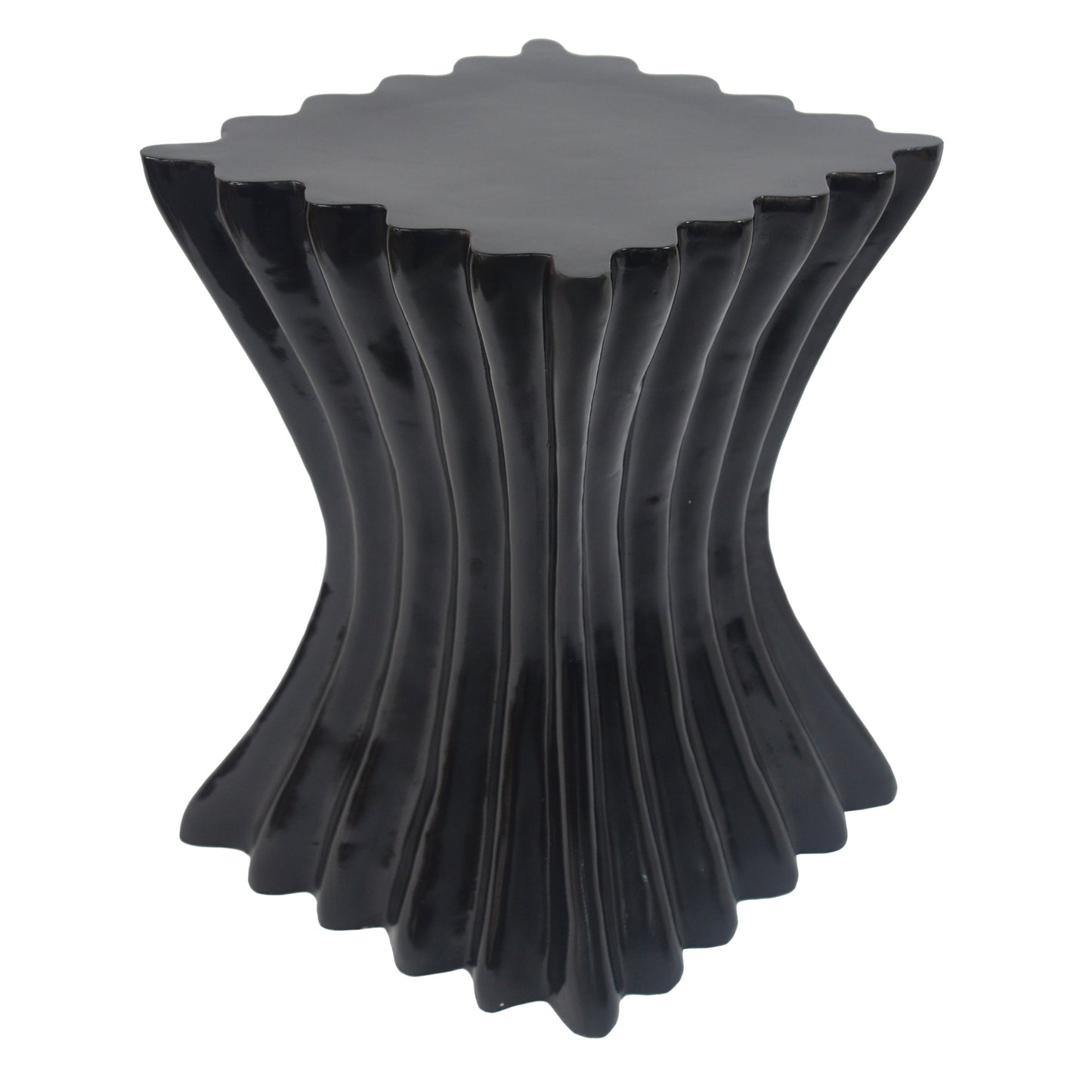 Outdoor Wave Design Side Table, Lightweight Concrete Garden Stool, Black