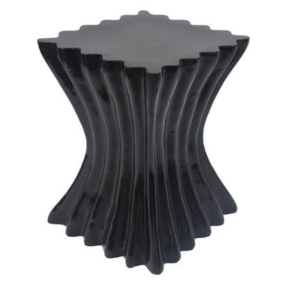 Outdoor Wave Design Side Table, Lightweight Concrete Garden Stool, Black