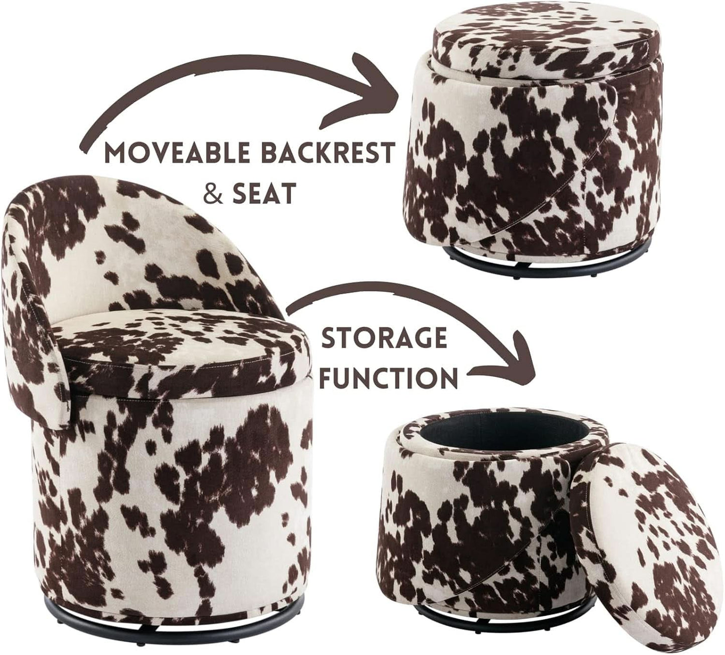 Milk Cow Velvet Upholstered Storage Swivel Chair