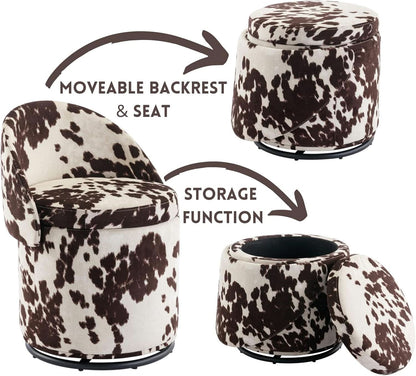 Milk Cow Velvet Upholstered Storage Swivel Chair