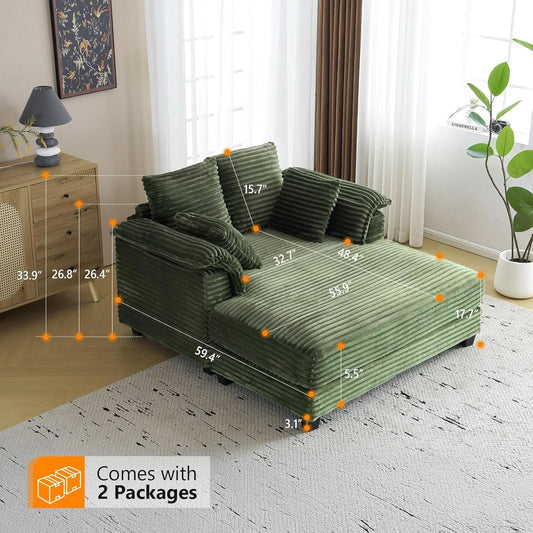 Oversized Corduroy Lounge Chair With Armrests