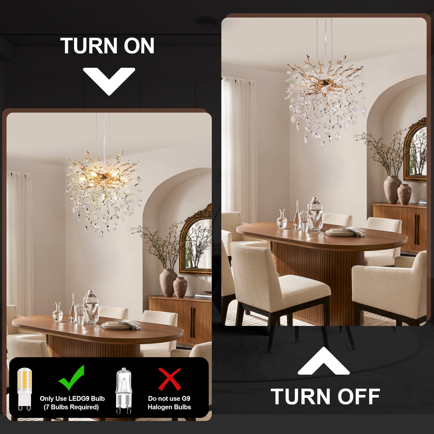 Chandelier Tree Branch Crystal Gold 7-Light