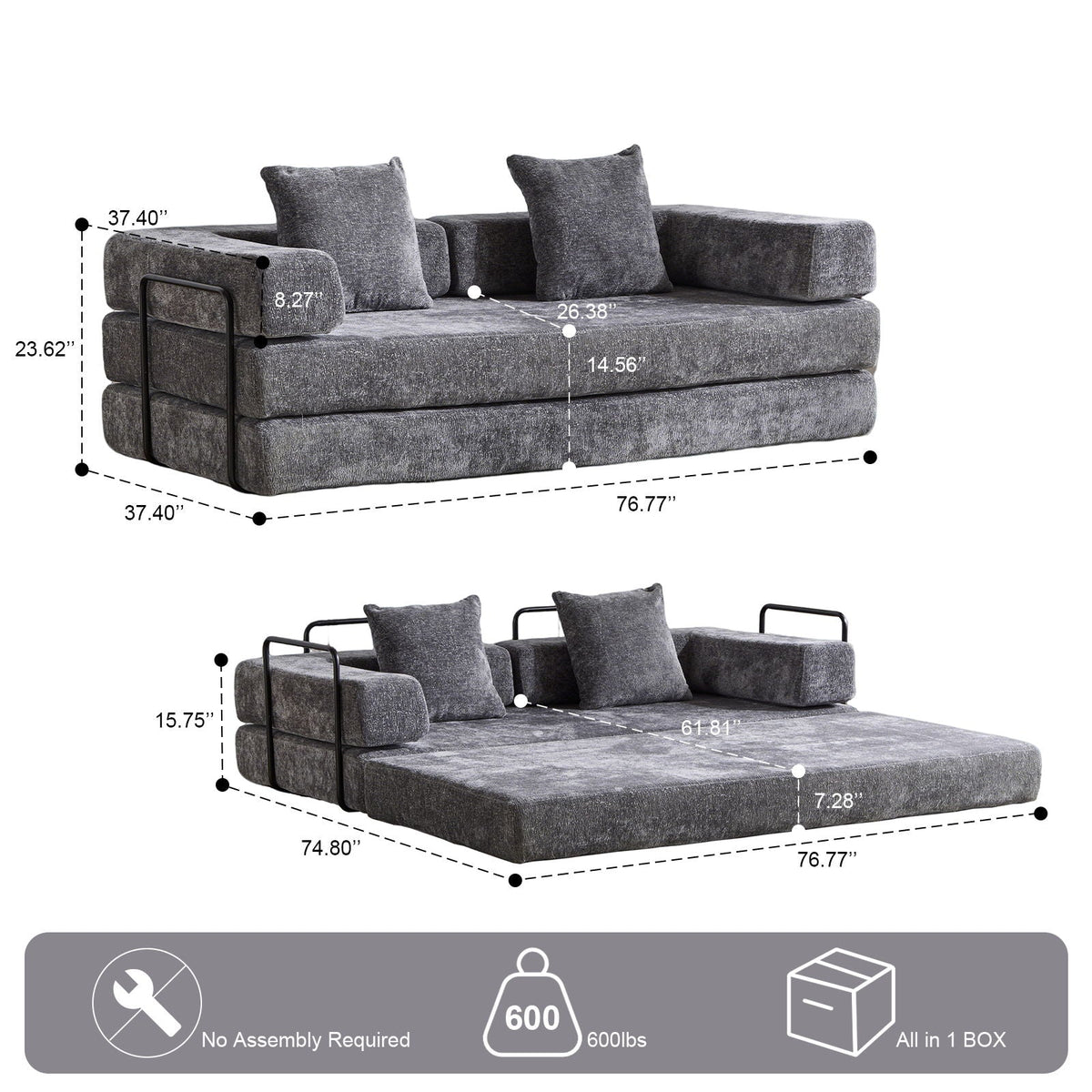Convertible Floor Sofa Bed With Pillow Back Support Armrest - Marijuana Mama