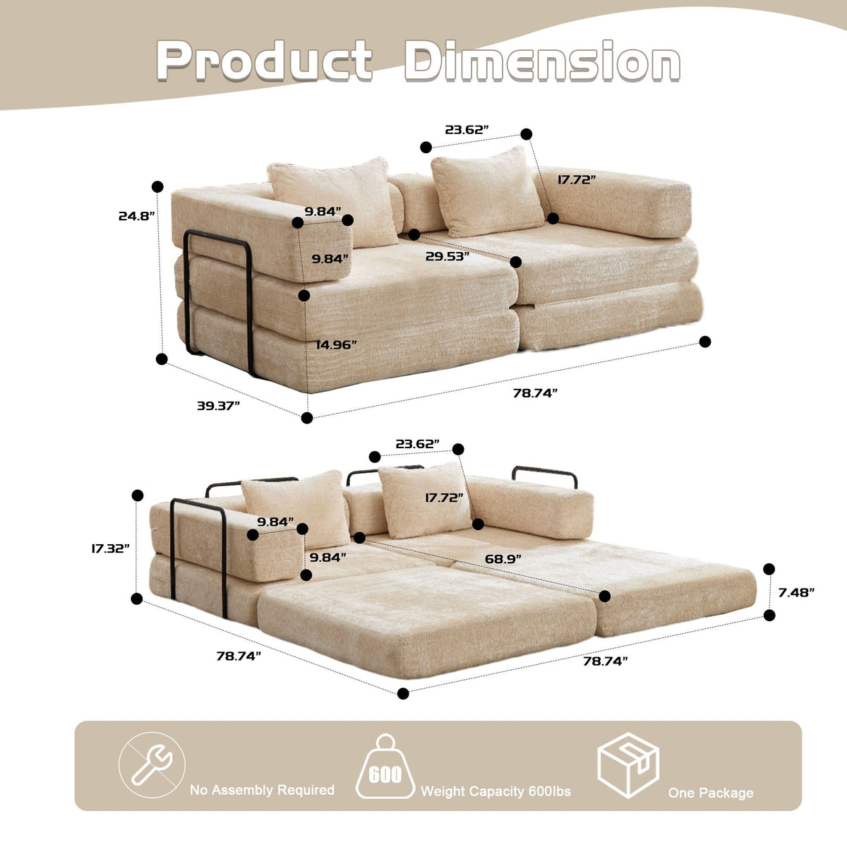 Convertible Floor Sofa Bed With Pillow Back Support Armrest - Marijuana Mama