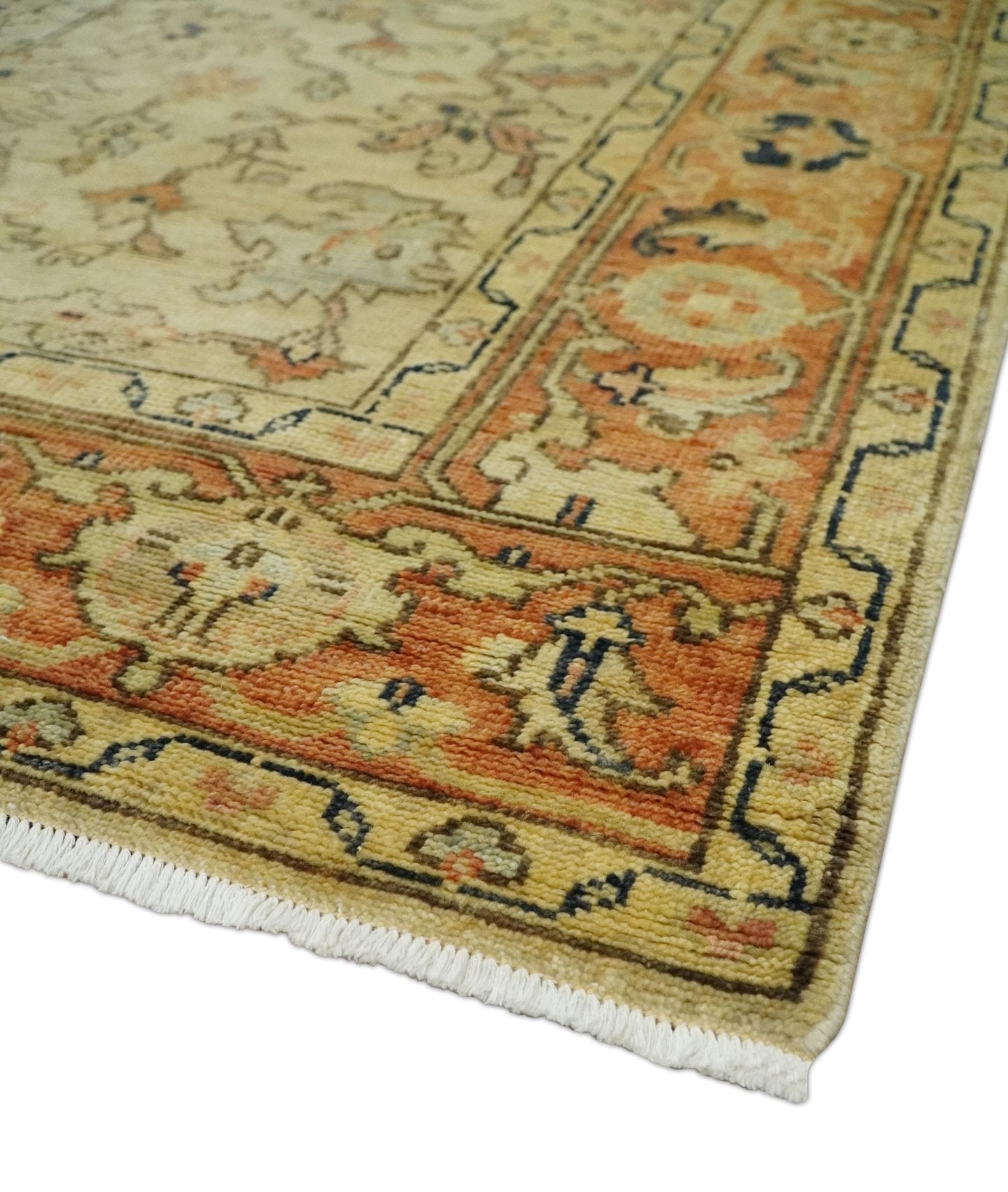 Tabriz 6x8 Hand Knotted Beige & Rust Traditional Wool Rug