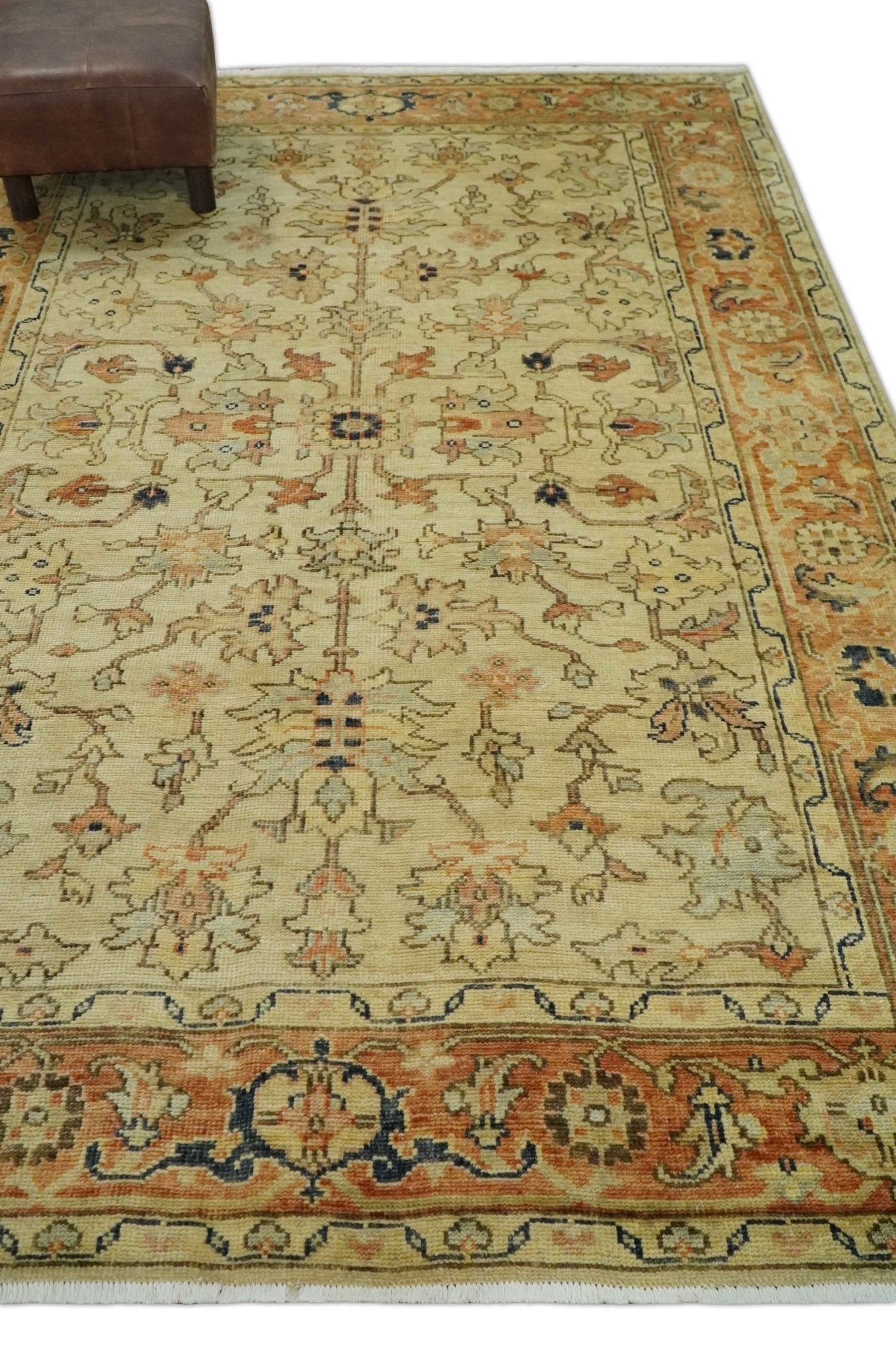 Tabriz 6x8 Hand Knotted Beige & Rust Traditional Wool Rug