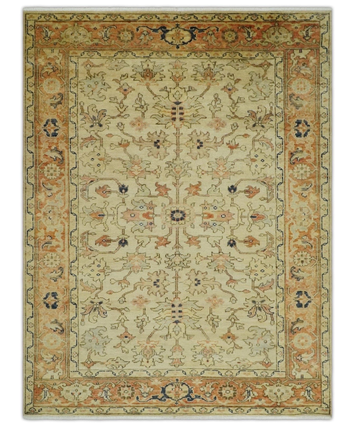 Tabriz 6x8 Hand Knotted Beige & Rust Traditional Wool Rug