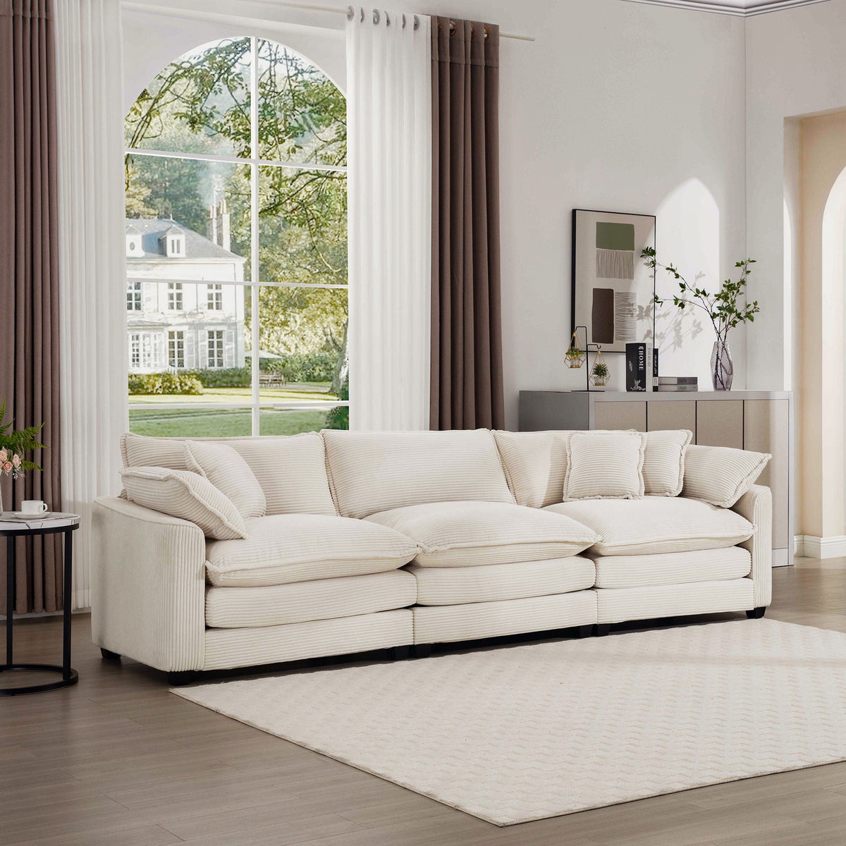 Mid-Century Modern 3 Seater Sectional Sofa With Arm And Throw Pillows - Marijuana Mama