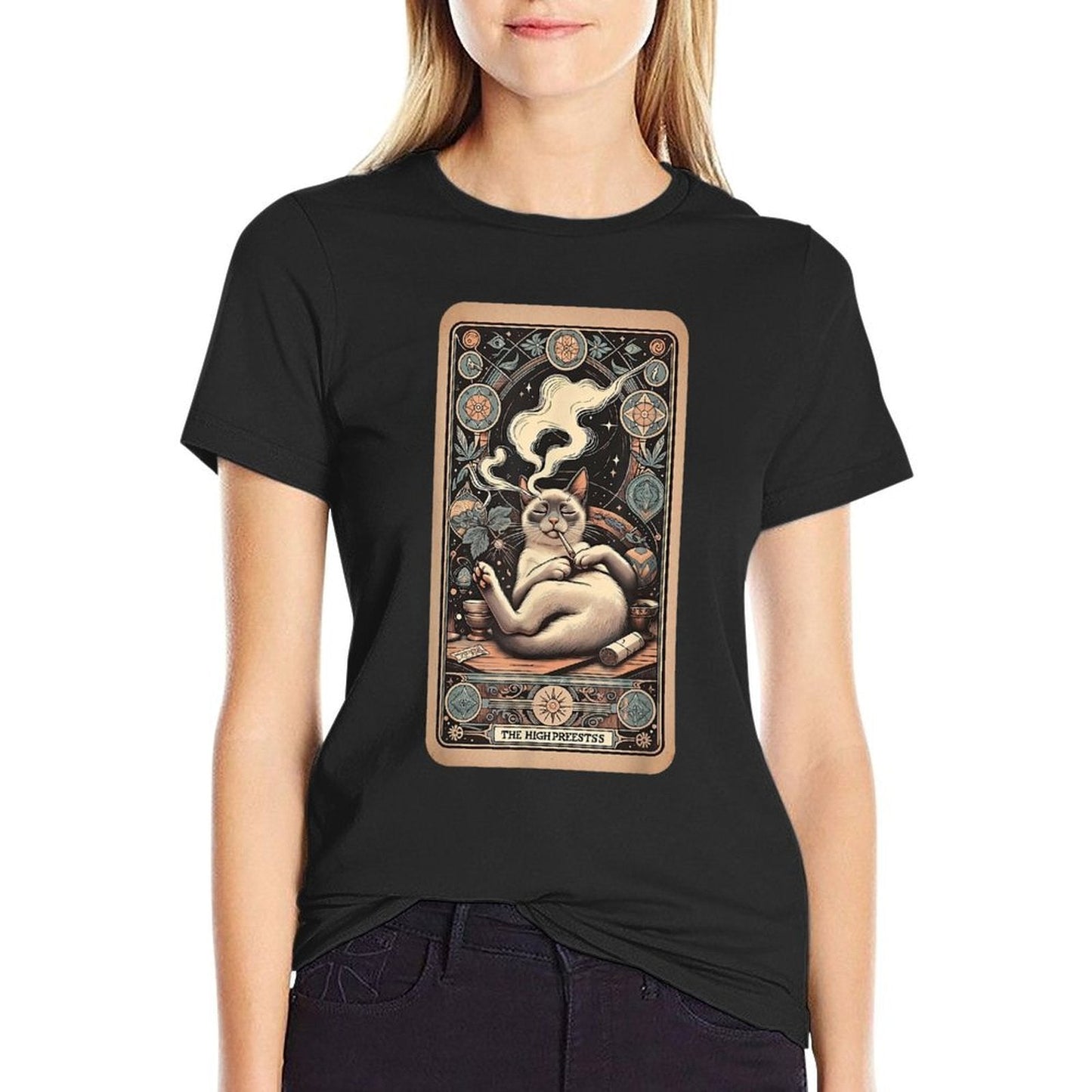 High Priestess Tarot Card Siamese Cat Smoking Weed Tee