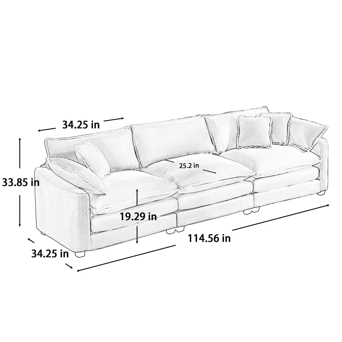 Mid-Century Modern 3 Seater Sectional Sofa With Arm And Throw Pillows - Marijuana Mama