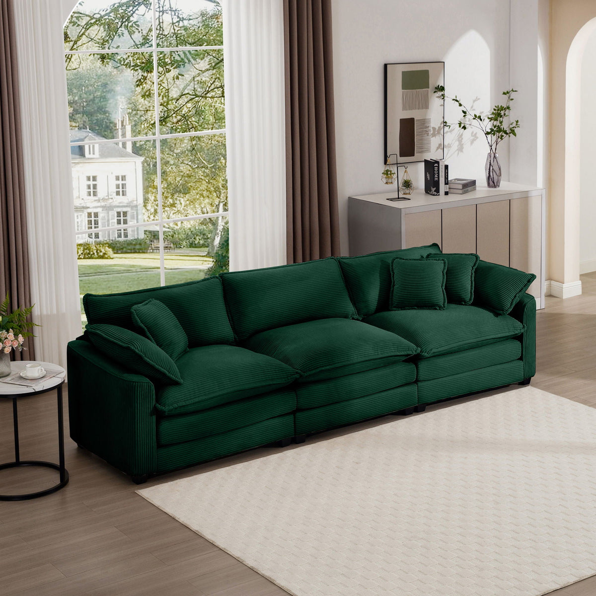 Mid-Century Modern 3 Seater Sectional Sofa With Arm And Throw Pillows - Marijuana Mama