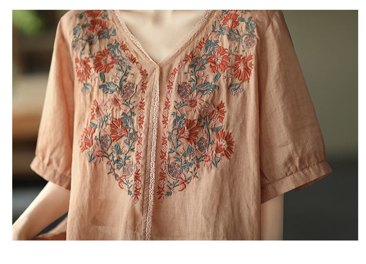 Retro Embroidered Cotton & Hemp Top - Marijuana Mama