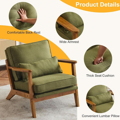Green Luxury Upholstered Armchair With Lumbar Pillow