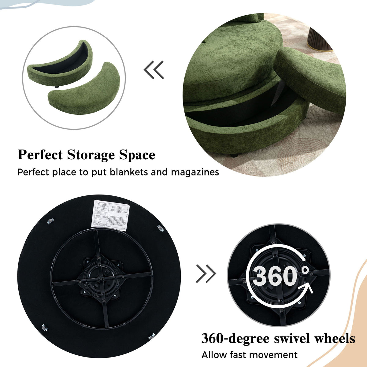 360° Swivel Accent Barrel Chair With Storage Ottoman & 4 Pillows - Marijuana Mama