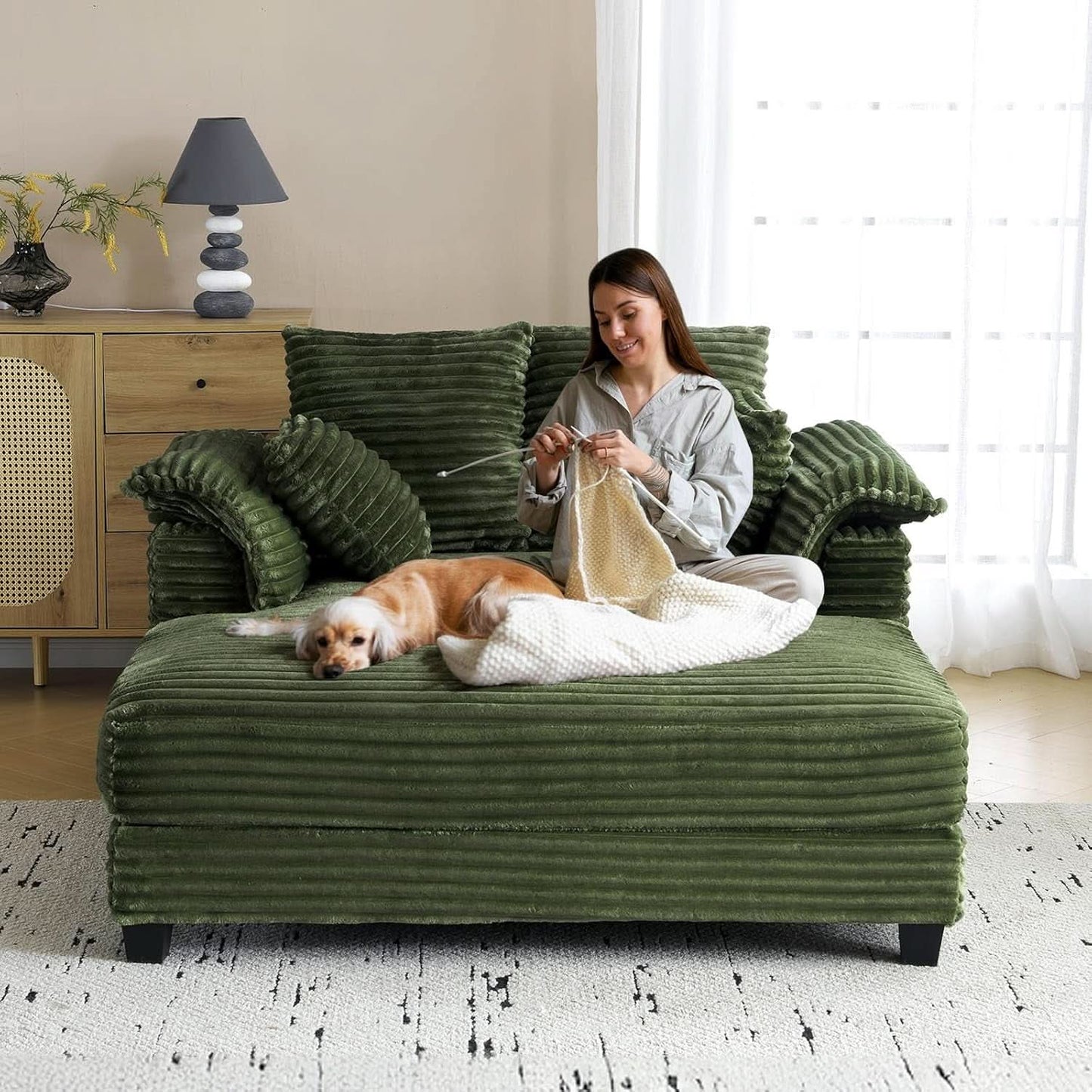 Oversized Corduroy Lounge Chair With Armrests