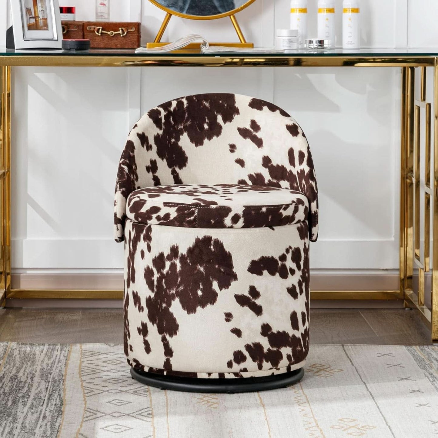 Milk Cow Velvet Upholstered Storage Swivel Chair