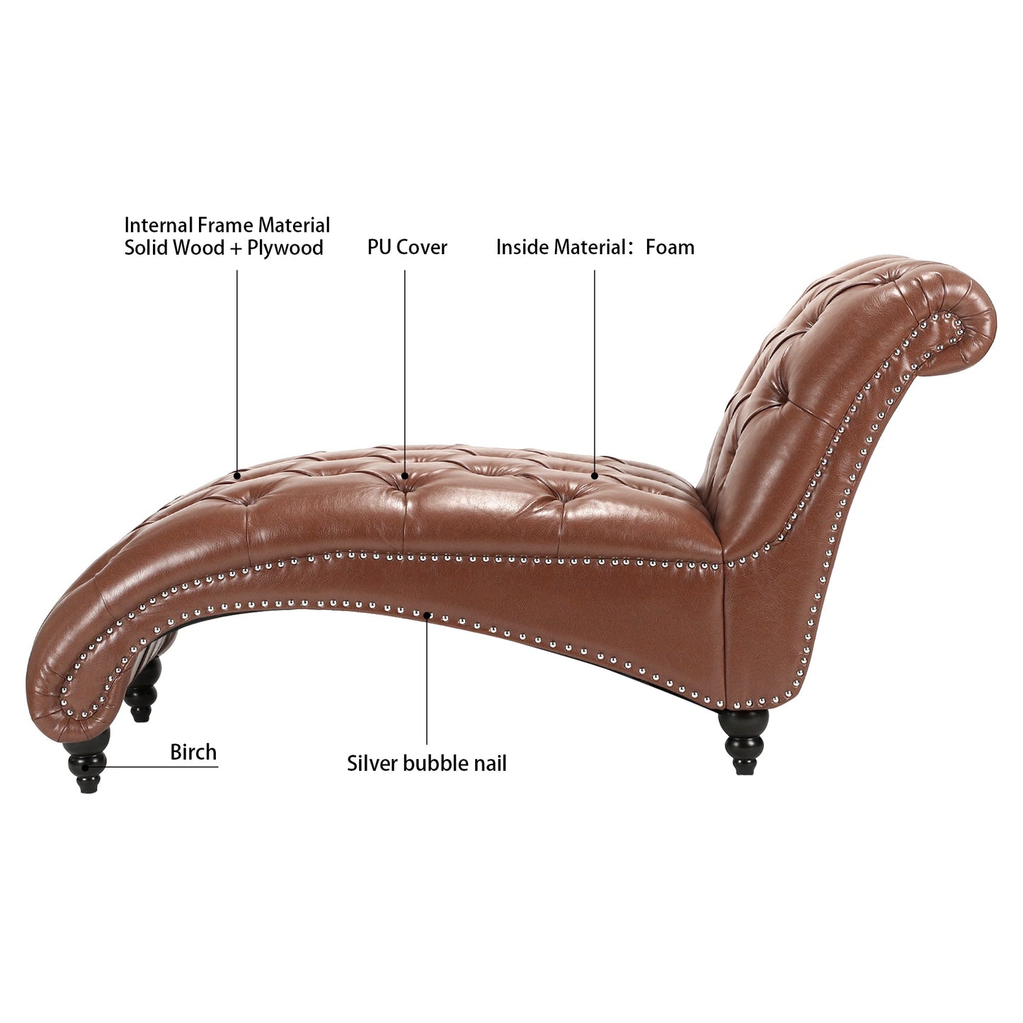 Brown Tufted Armless Chaise Lounge