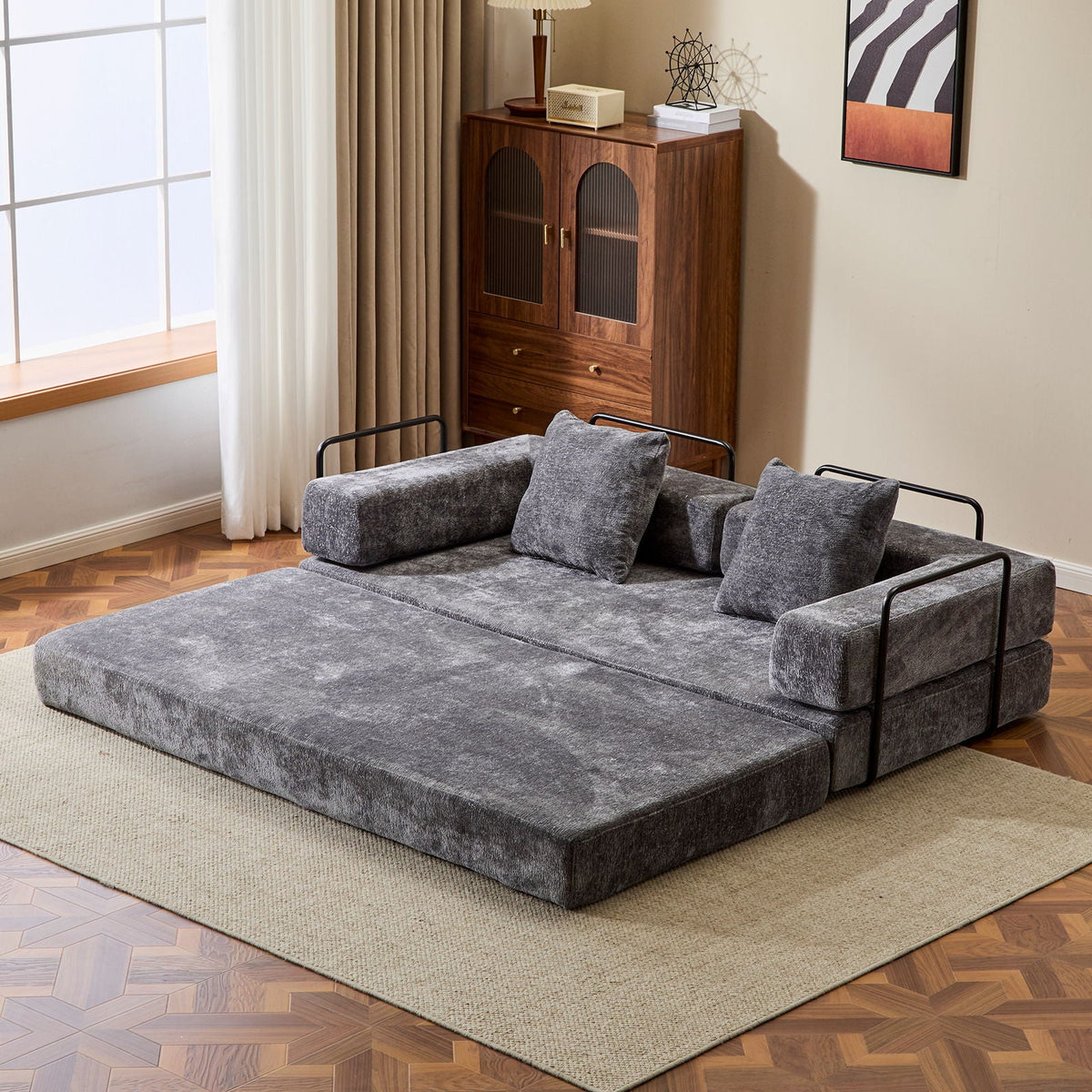 Convertible Floor Sofa Bed With Pillow Back Support Armrest - Marijuana Mama