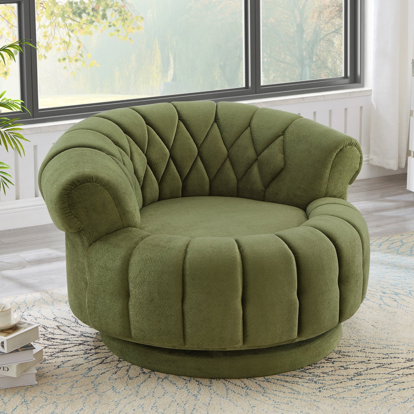 Swivel Accent Chair 360 Degree Chenille Green Oversized Round