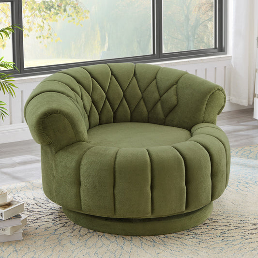 Swivel Accent Chair 360 Degree Chenille Green Oversized Round