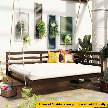 Acacia Wood Porch Swing Bed for Outdoors with Hemp Ropes - Full Size