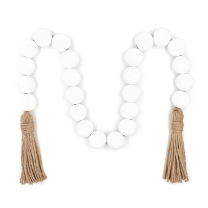 18-bead Large-size Bead Necklace With Hemp Rope Tassels And Wooden Beads