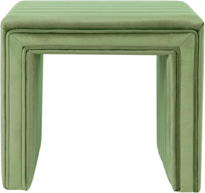 Elegant Green Velvet Tufted Channel Ottoman and Footstool