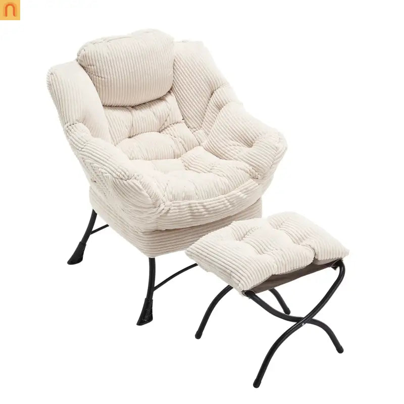 Accent Chair Lounge in White with Ottoman