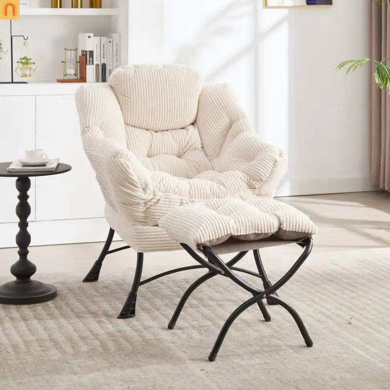Accent Chair Lounge in White with Ottoman