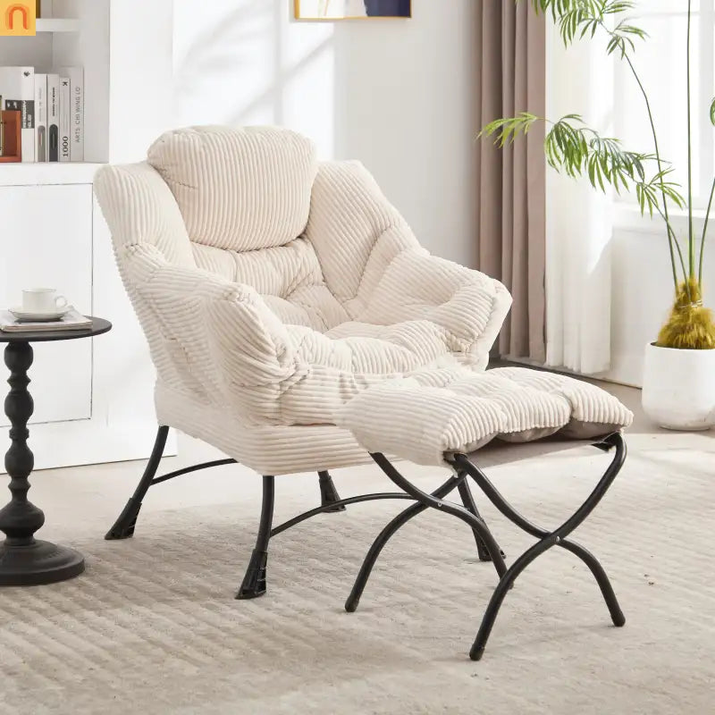 Accent Chair Lounge in White with Ottoman