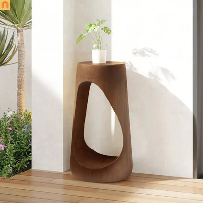 Outdoor End Table Antique Brown Hollow Wood