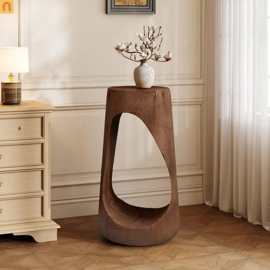 Outdoor End Table Antique Brown Hollow Wood