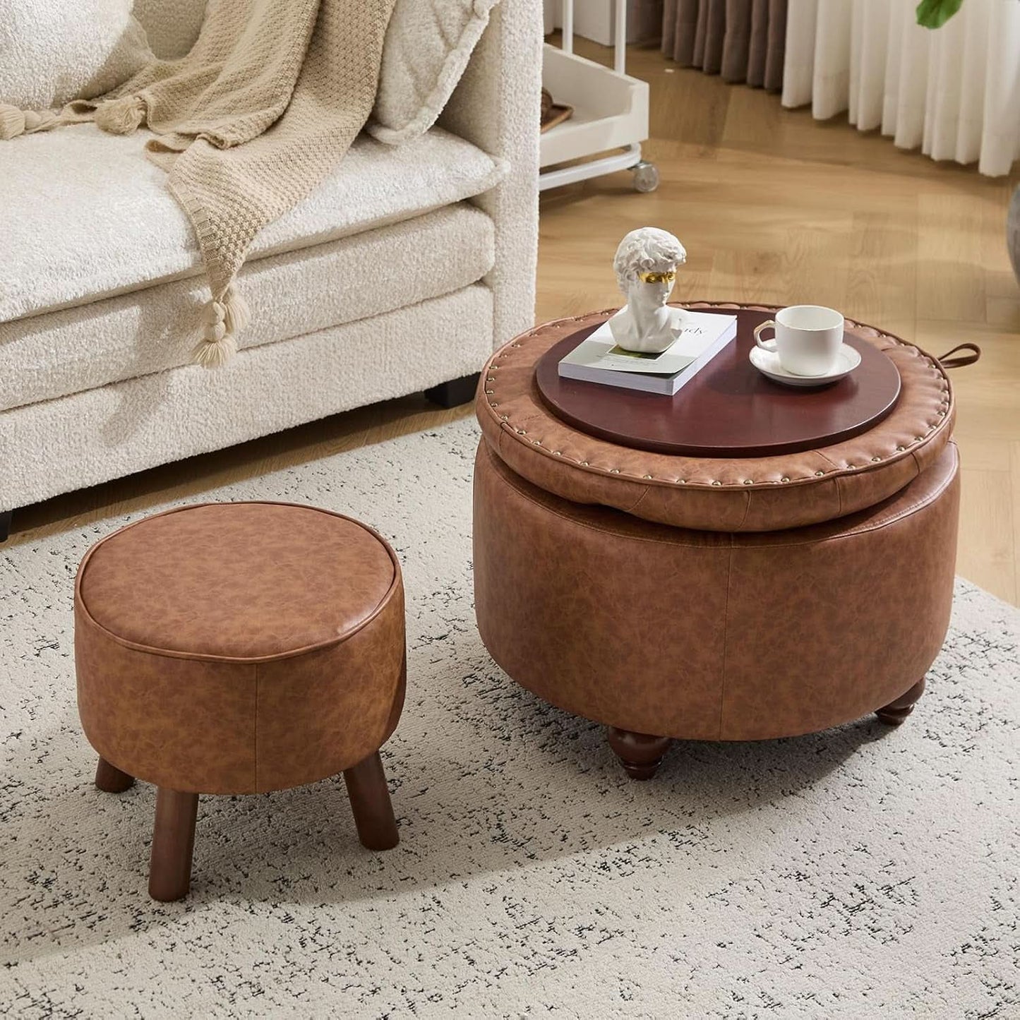 Leatherette Storage Ottoman