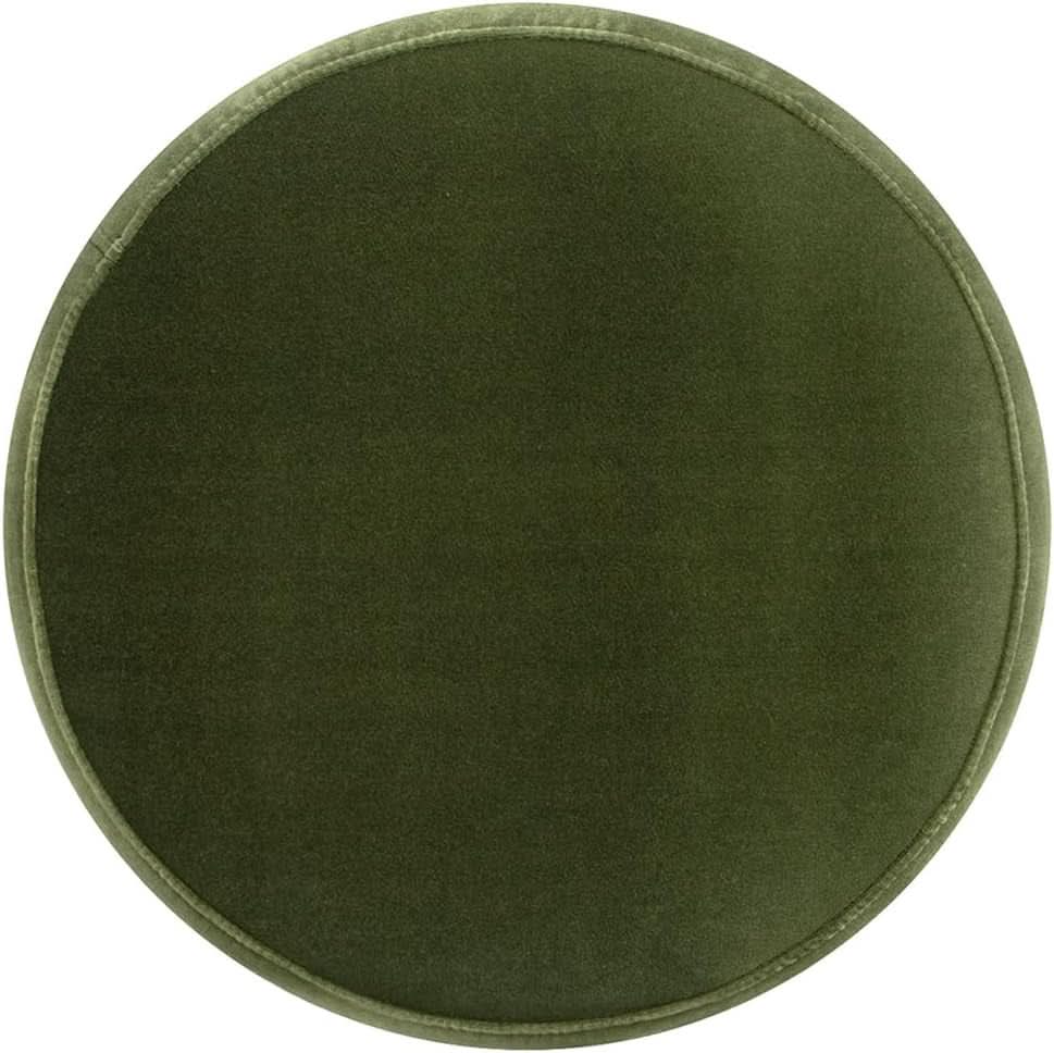 Olive Velvet Round Ottoman With Fringe