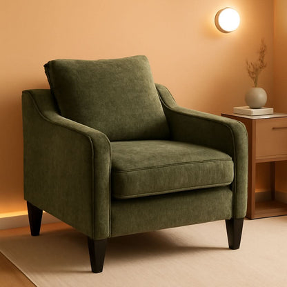 Green Chenille Accent Chair Midcentury Modern Upholstered