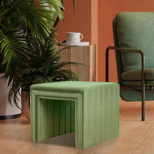 Elegant Green Velvet Tufted Channel Ottoman and Footstool
