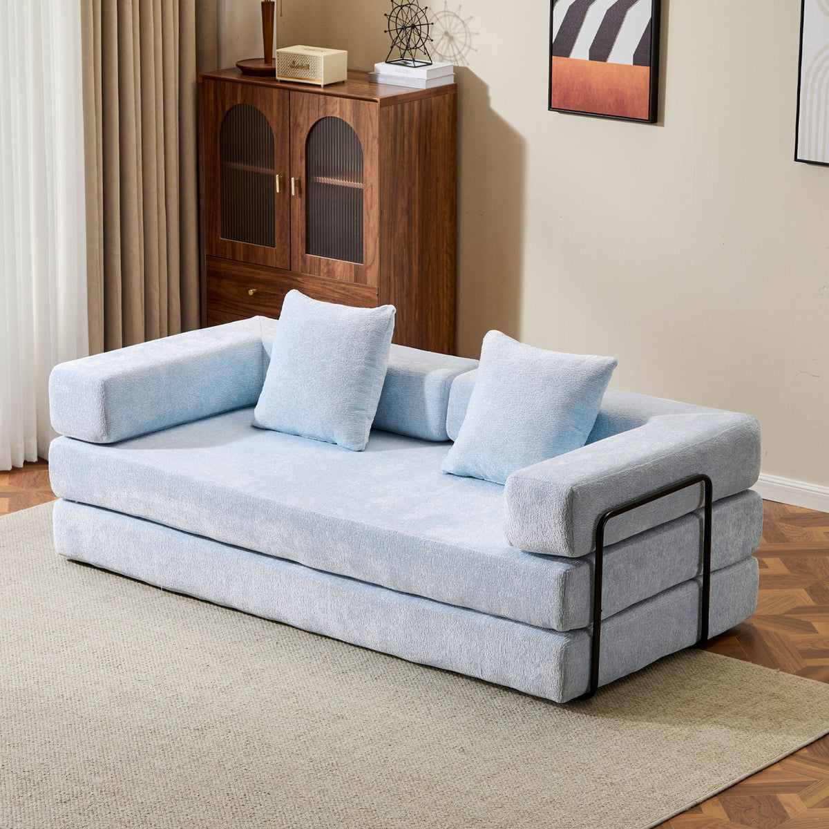 Convertible Floor Sofa Bed With Pillow Back Support Armrest - Marijuana Mama