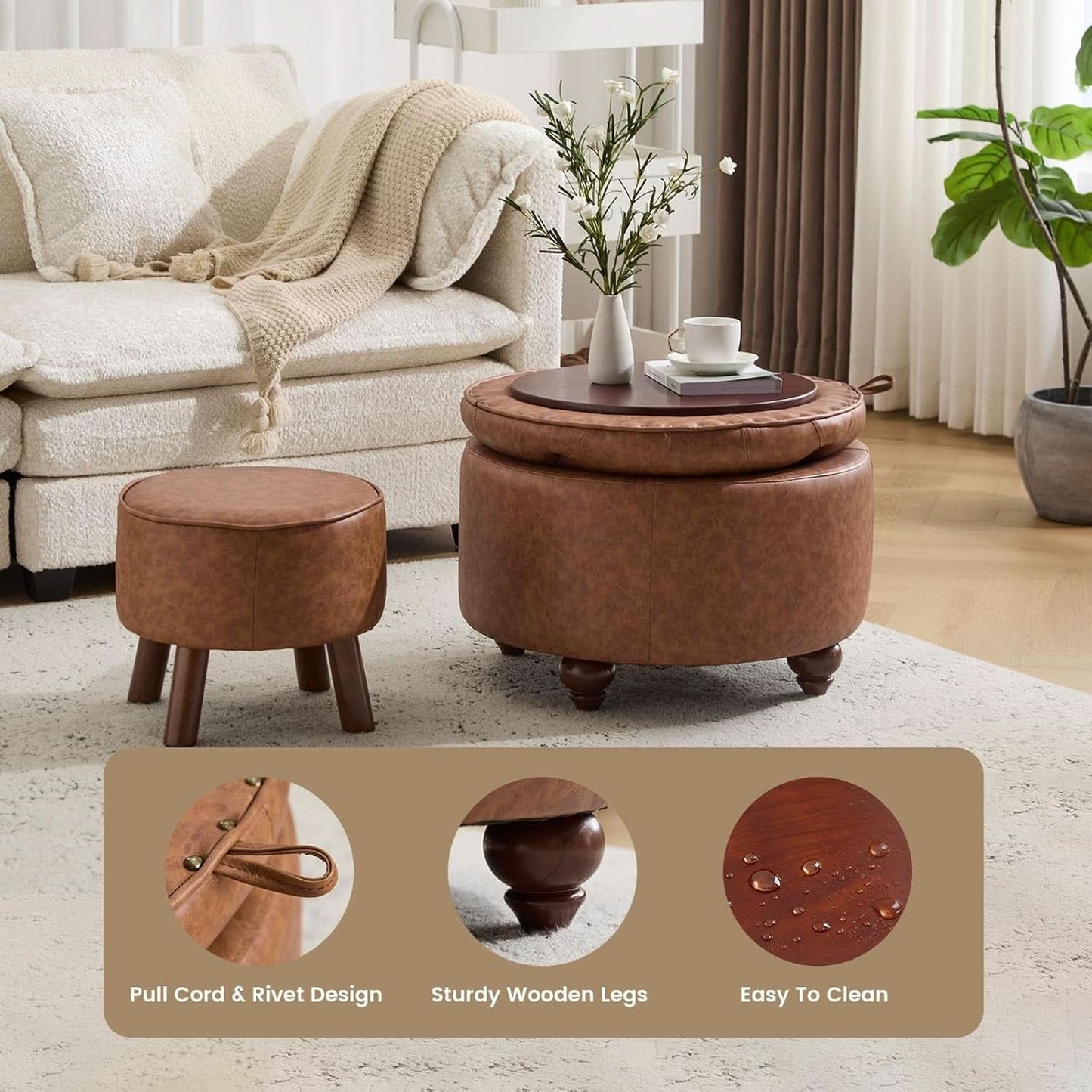 Leatherette Storage Ottoman