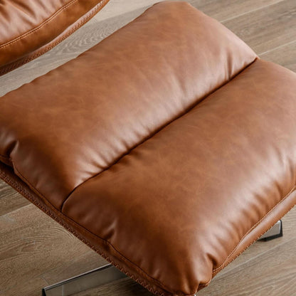 Brown Upholstered Faux Leather Swivel Chair Ottoman