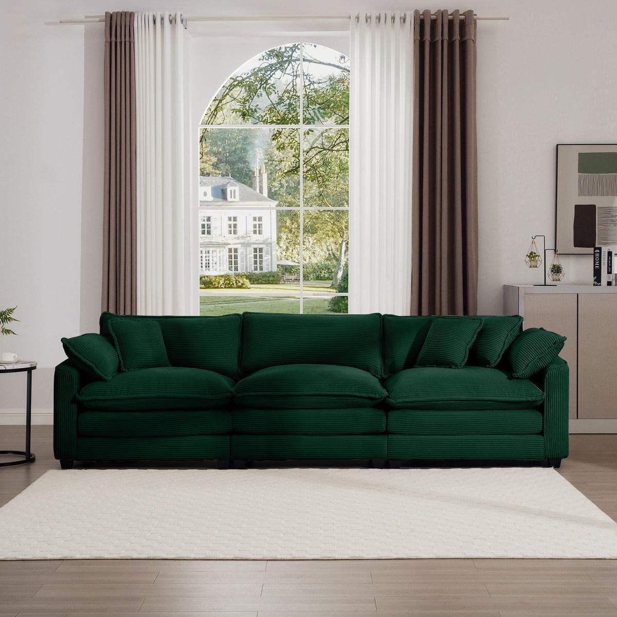 Mid-Century Modern 3 Seater Sectional Sofa With Arm And Throw Pillows - Marijuana Mama